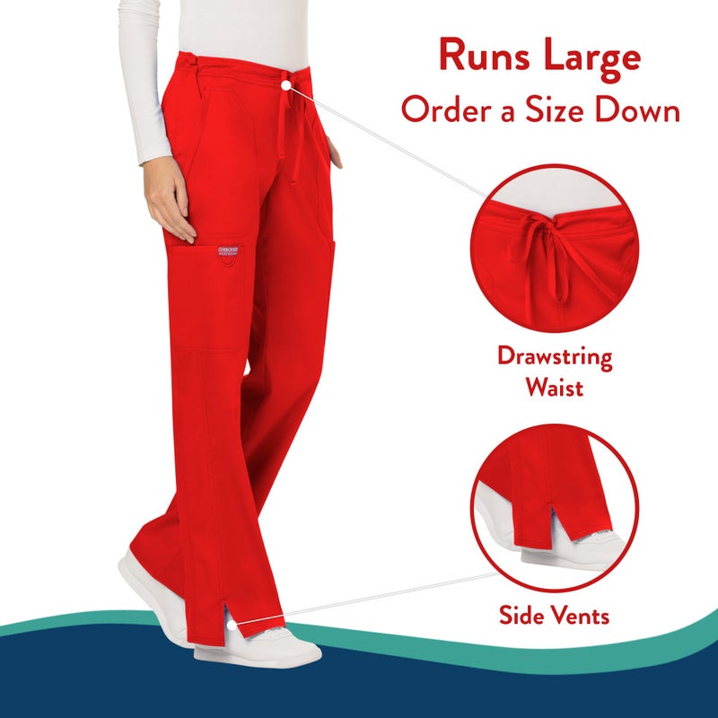 Cherokee WW Revolution by Cherokee Women's Mid Rise Moderate Flare Drawstring Pant Petite, Red, Medium Petite - Image 3